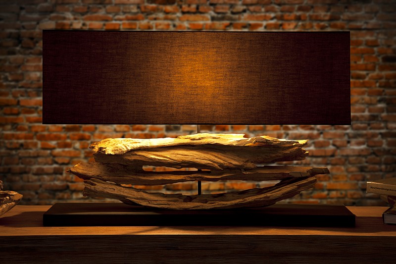 Stolní lampa Riverine 55cm - černá, naplavené dřevo / 17327