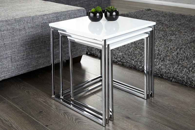 Konferenční stolek Juliet 3ks - bílý, chrom / 11839