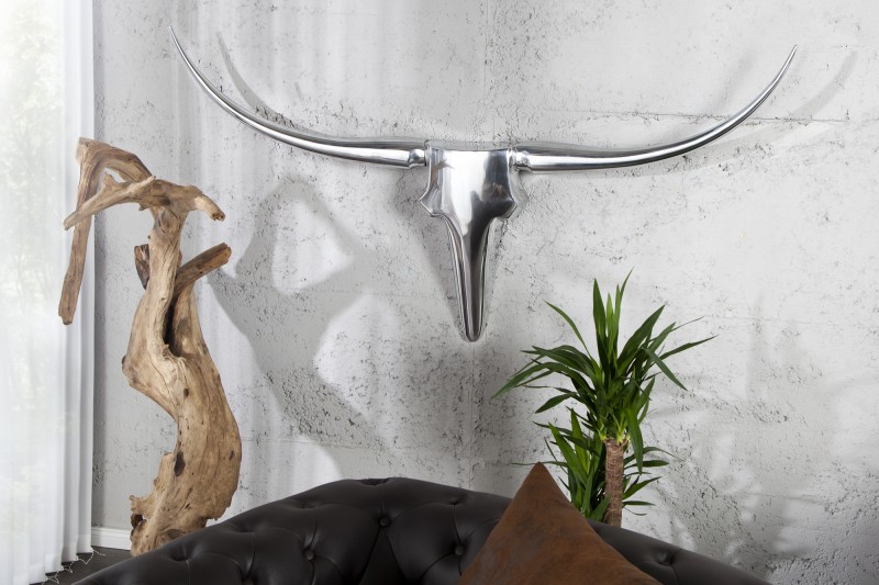 Nástěnná dekorace Antlers Bull 120cm - stříbrná / 8528
