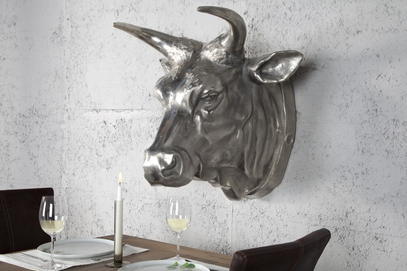 Nástěnná dekorace Bull 65cm - stříbrná / 17372