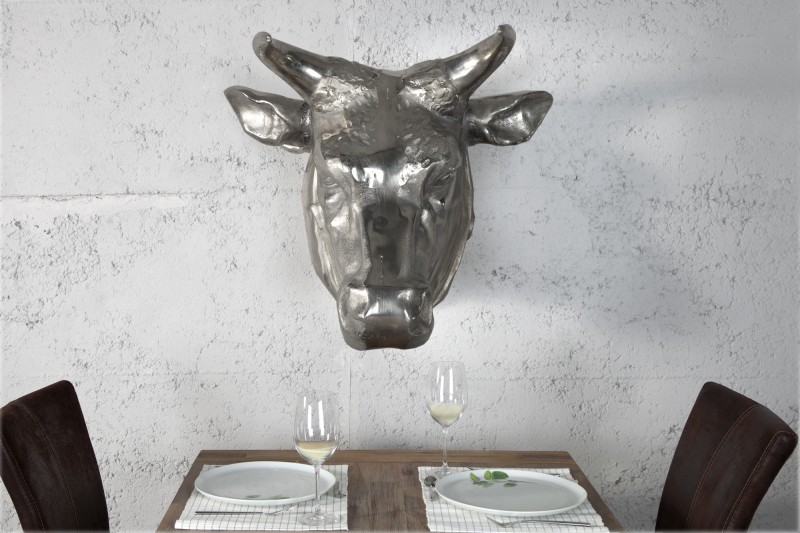 Nástěnná dekorace Bull 65cm - stříbrná / 17372