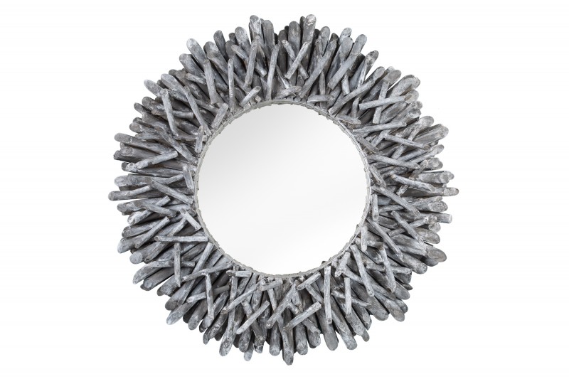 Nástěnné zrcadlo Riverside 80cm - naplavené dříví, šedé / 38796
