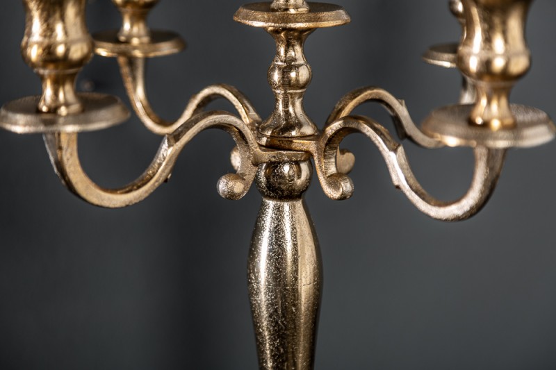 Držák na svíčku, 5 ramen, zlato 40cm / 20409