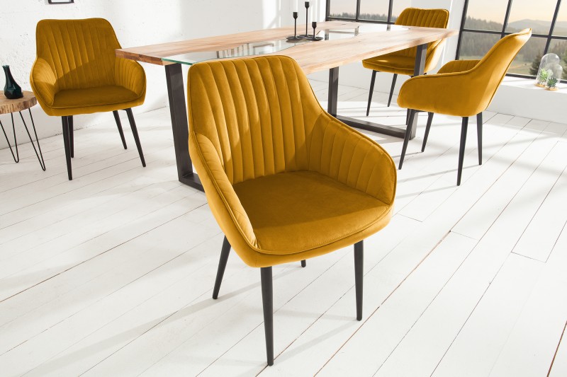 Jídelní židle Monroe - hořčičná žlutá, samet / 39528