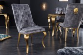 Stuhl Modern Barock grau mit Löwenkopf gold/ 42318 